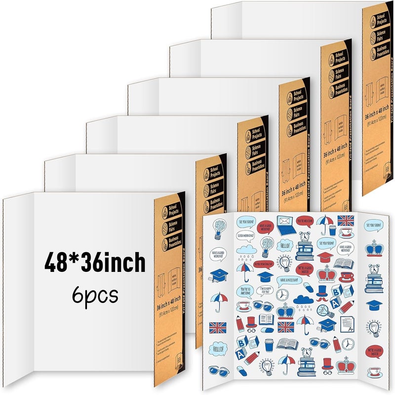 IKAYAS 6 Pack Trifold Poster Board 48" X 36", Single sided White Poster Boards, Science Fair Display Boards Posterboard Foamboard for Mounting, Prints,Art,Display,Projects Classroom Supplies - Image 1